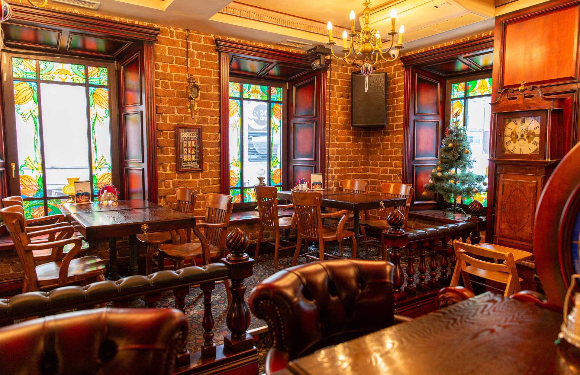 Luxurious interior of traditional English restaurant