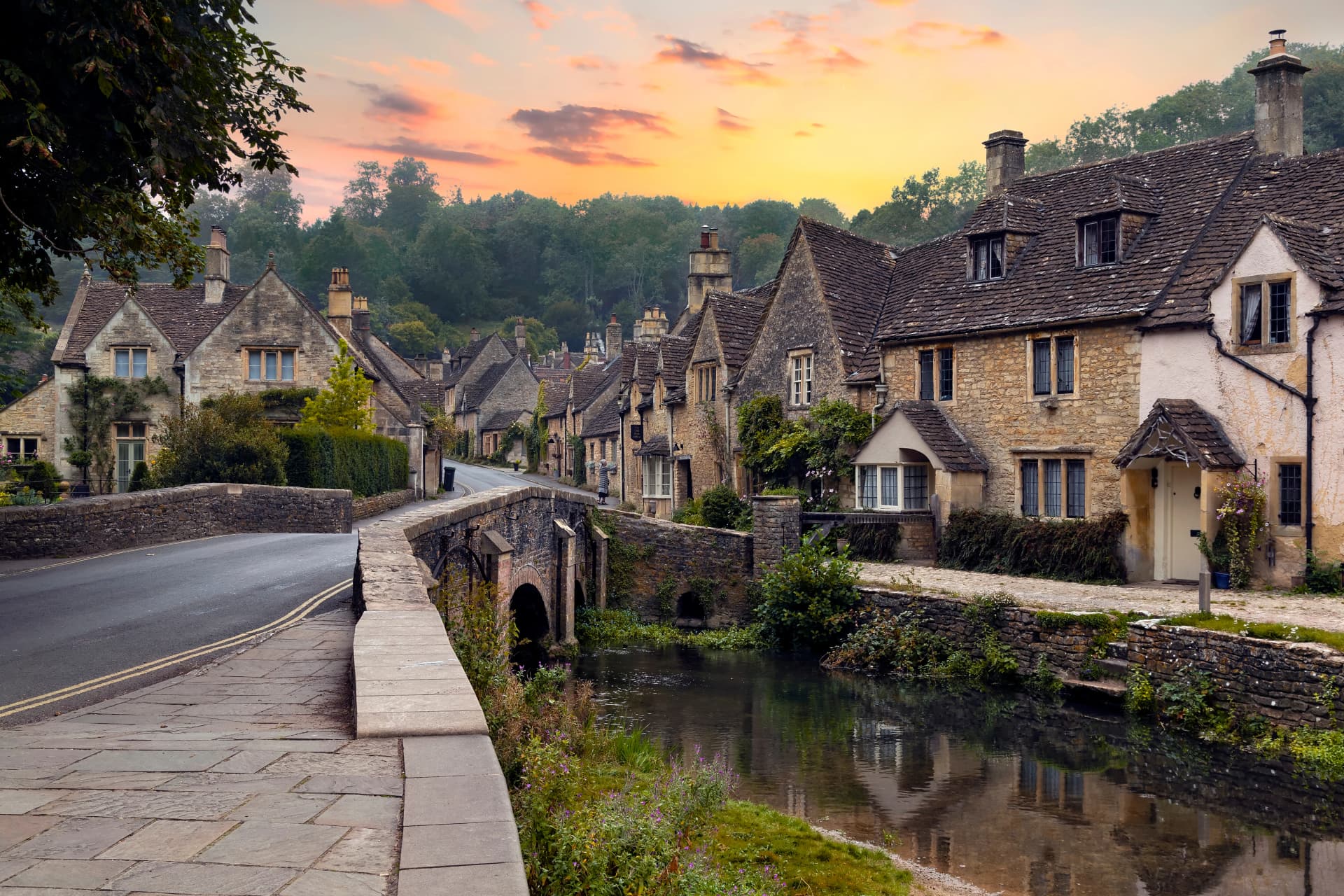 Castle Combe village within the Cotswolds Area in Wiltshire, England