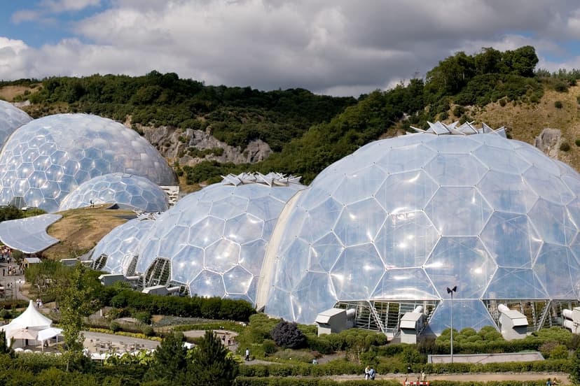 Eden Project biomes with geodesic domes in Cornwall, UK